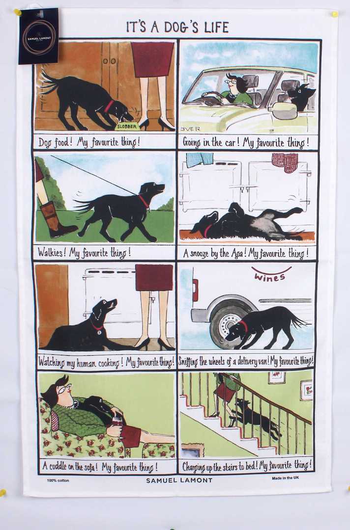 Samuel Lamont "It's a Dog's Life" tea towel. Code: TT-955. image 0
